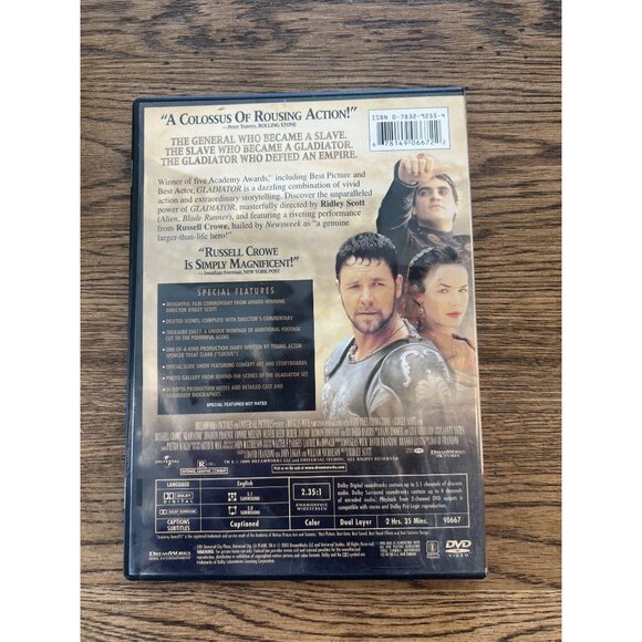 Gladiator 2000 DVD Widescreen Russell Crowe Joaquin Phoenix Drama Epic Pre-Owned - Picture 2 of 4